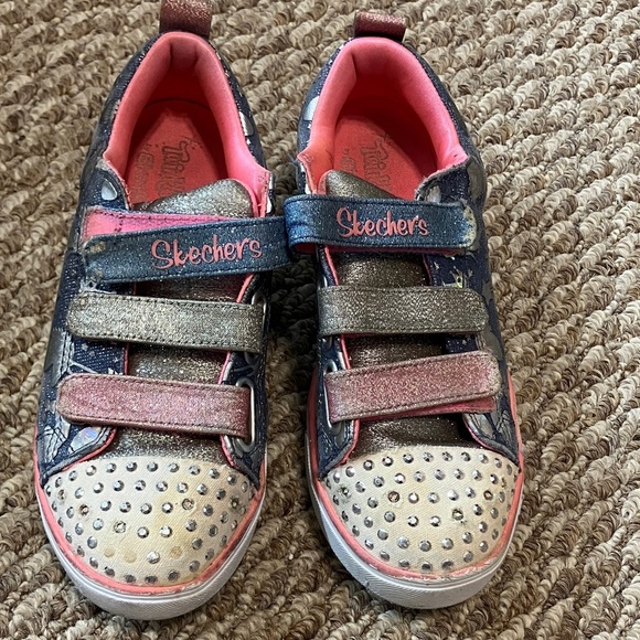 Skechers Size 2 Girls Kids' Sparkly Blue and Pink Sneakers Preloved - Picture 1 of 5